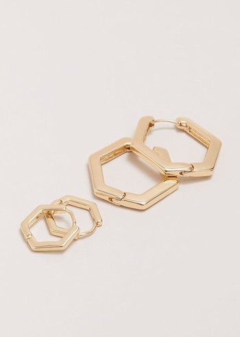 Phase Eight Gold Hexagon Hoop Set Jewellery Gold Australia | DH6792038